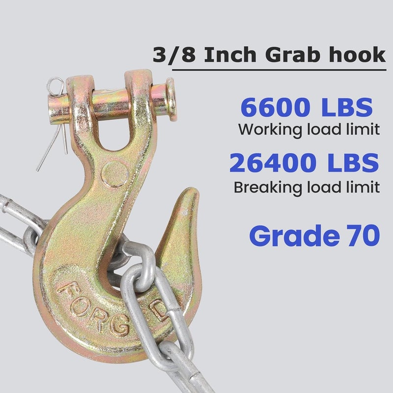 ALISWAT 4 Pack 3/8" Clevis Grab Hook, Grade 70 Forged Steel Chain Hook 3/8 Inch for Tow Chain Transport, Heavy Duty Tow Hook 6600 Lbs Working Load Limit for Trailer Truck Transport, Trailer Chain Hooks - Image 4